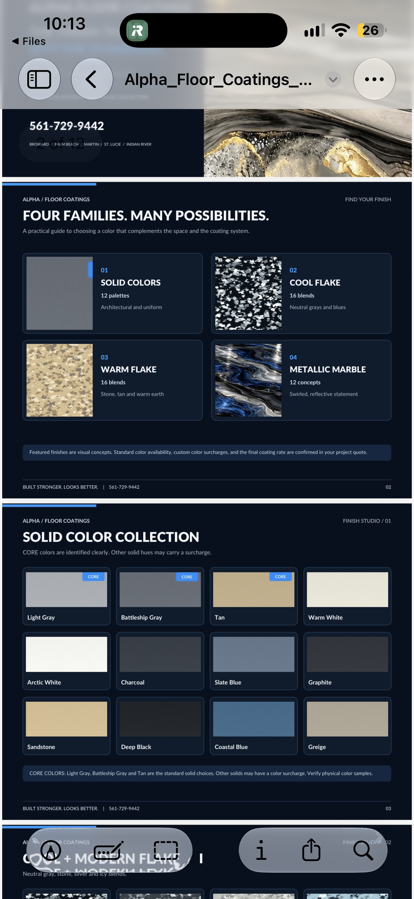 Alpha Floor Coatings full finish studio overview — four finish families